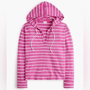 J. Crew Women’s Striped Hoodie Size Large Pink White Cotton Casual Preppy